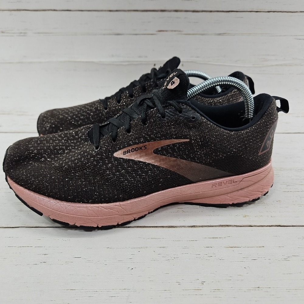 Brooks Revel 4 Black Ebony Rose Gold‎ Pink Womens 9 Road Running Shoes Sneaker